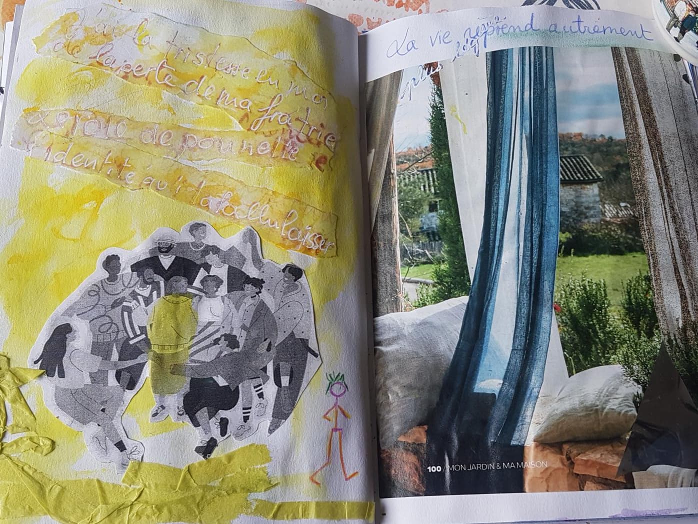 Création colorée réalisée pendant un accompagnement carnet de deuil